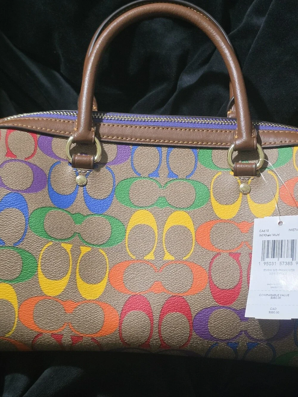 Brand New ...Coach Multicolor Signature Satchel with Rainbow Logo Pattern